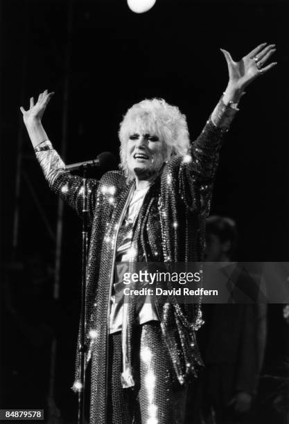 English singer Dusty Springfield performs live on stage at the Royal Albert Hall in London in 1984.