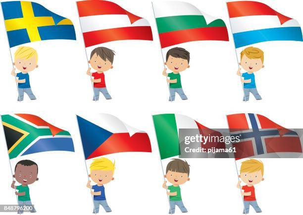 bildbanksillustrationer, clip art samt tecknat material och ikoner med världens flaggor och barn - luxemburgs flagga