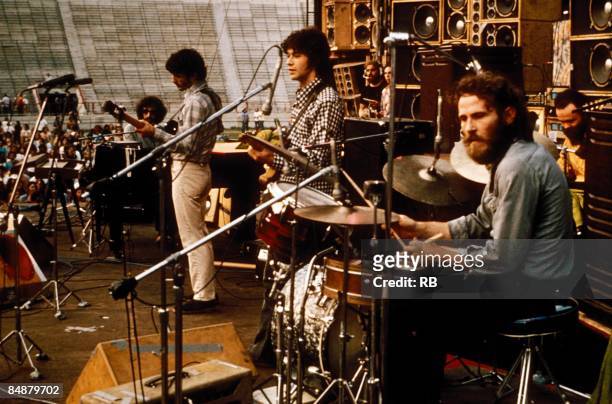 Photo of Robbie ROBERTSON and Rick DANKO and Levon HELM and BAND and Richard MANUEL and Garth HUDSON; L-R: Richard Manuel, Rick Danko, Robbie...