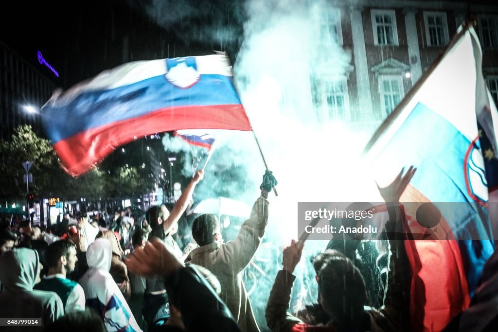 Slovenian fans celebrate the FIBA EuroBasket 2017 victory
