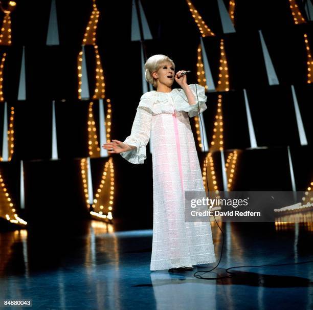 English singer Dusty Springfield , performs on the set of a television show at BBC Television Centre in London circa 1967.