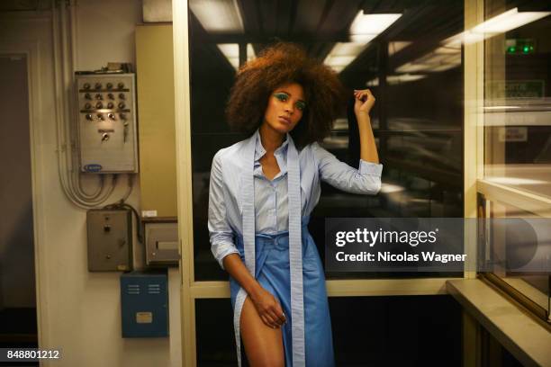 Actress Stefi Celma is photographed onApril 11, 2017 in Paris, France.