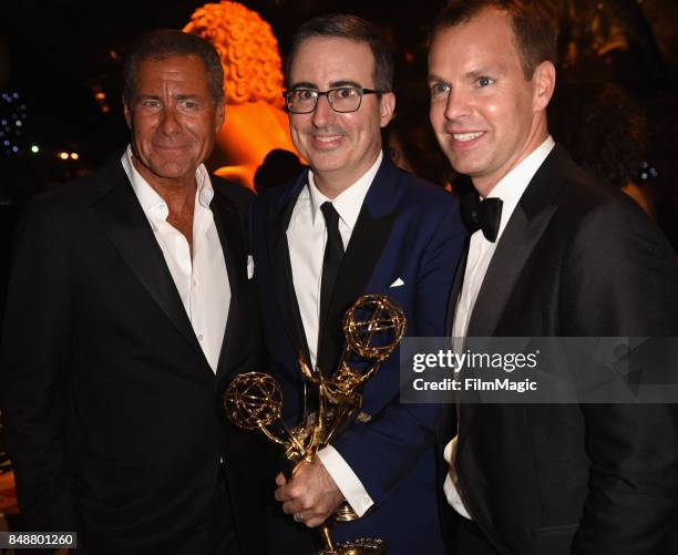 Of HBO Richard Plepler, John Oliver and President of HBO Programming Casey Bloys attend the HBO's Official 2017 Emmy After Party at The Plaza at the...