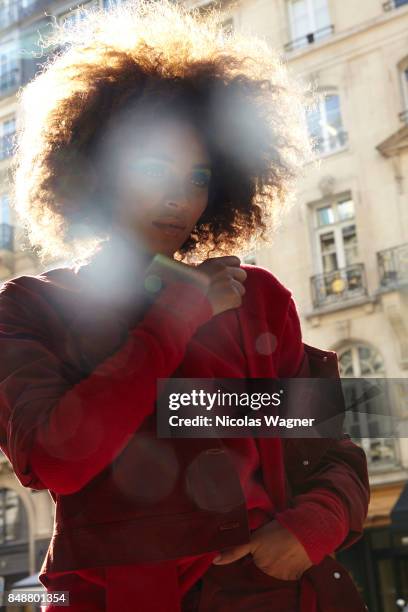 Actress Stefi Celma is photographed onApril 11, 2017 in Paris, France.