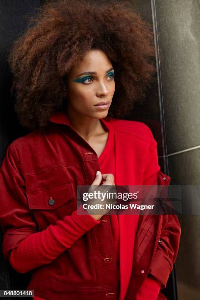 Actress Stefi Celma is photographed onApril 11, 2017 in Paris, France.