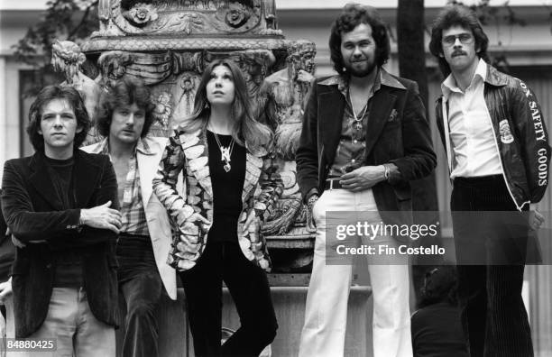 English progressive rock group Renaissance posed outside the New York Public Library in New York, USA in May 1976. Left to right: Terry Sullivan,...