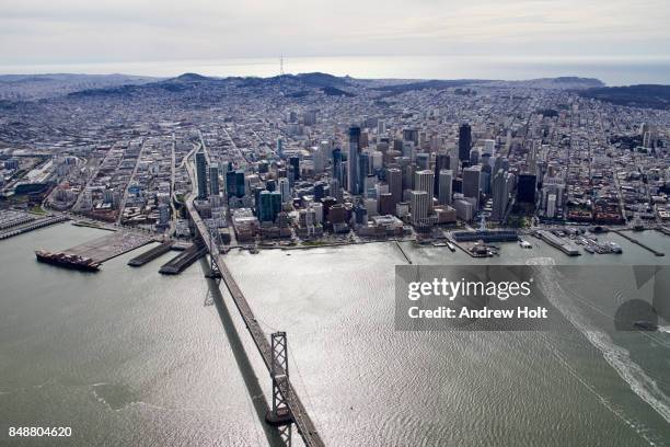 aerial photography view south-west of san francisco financial district in the san francisco bay area. california, united states. - embarcadero center stock-fotos und bilder