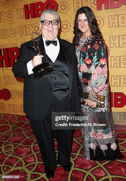 David Mandel and Dr. Rebecca Whitney attends HBO's Post Emmy Awards Reception at The Plaza at the Pacific Design Center on September 17, 2017 in Los...