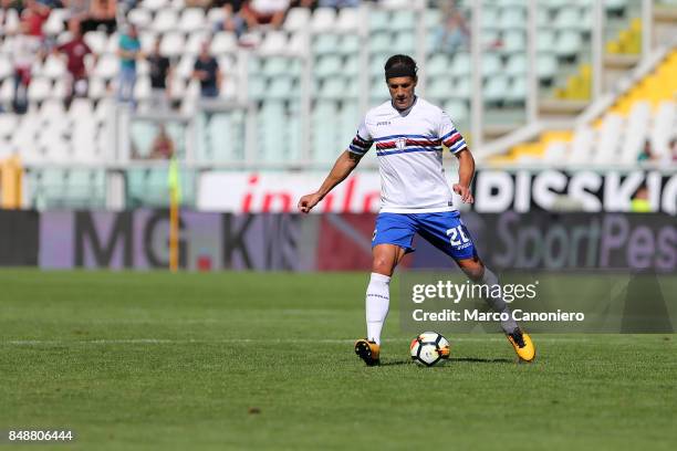 Matias Silvestre of UC Sampdoria in action during the Serie A football match between Torino Fc and Uc Sampdoria .