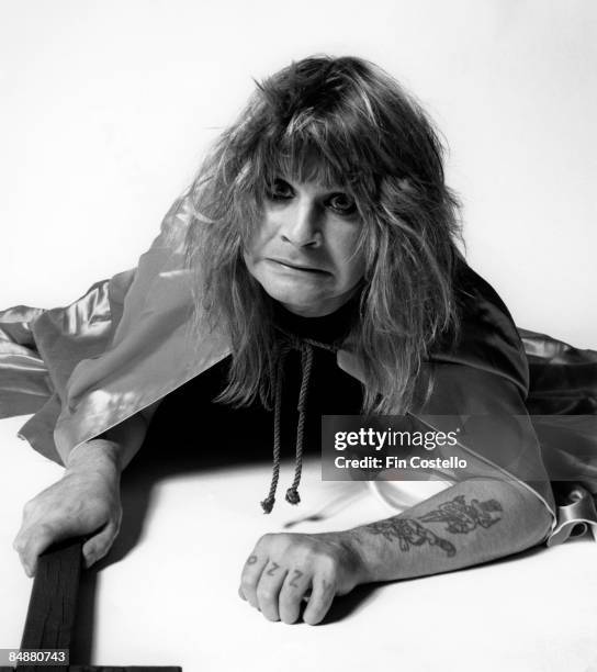 Photo of Ozzy OSBOURNE; posed, studio, recreating 'Blizzard Of Ozz' album cover