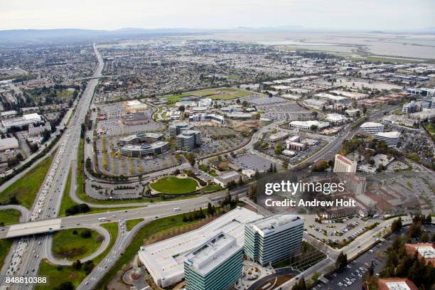 aerial photography view west of mission college, santa clara in the san francisco bay area. california, united states. - sunnyvale california foto e immagini stock