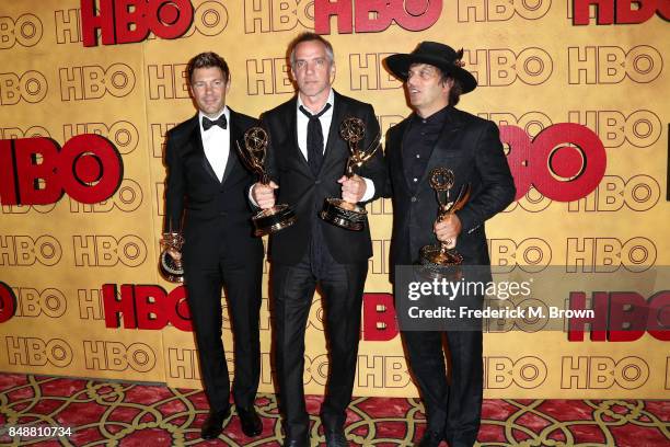 Per Saari, Jean-Marc Vallee, and Nathan Ross attend HBO's Post Emmy Awards Reception at The Plaza at the Pacific Design Center on September 17, 2017...