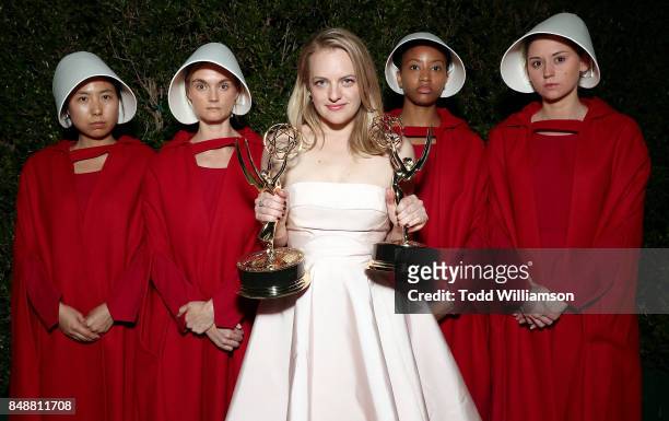 Elisabeth Moss, winner of the awards for Outstanding Drama Series and Outstanding Lead Actress in a Drama Series for 'The Handmaid's Tale" attends...