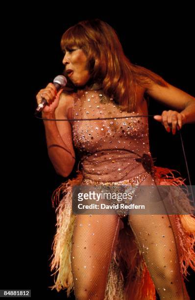 American singer Tina Turner performs live on stage at Hammersmith Odeon in London during one date of her 'Wild Lady of Rock' tour, 16th March 1979.