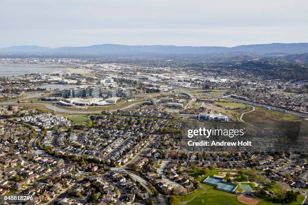 aerial photography view south-east of boothbay park, hillsdale, san mateo in the san francisco bay area. california, united states. - redwood city stock pictures, royalty-free photos & images