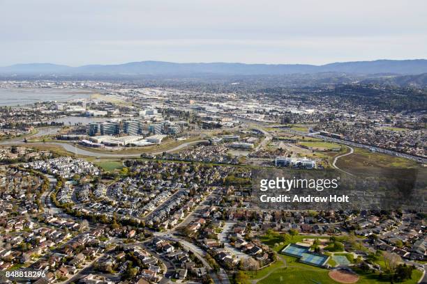 aerial photography view south-east of boothbay park, hillsdale, san mateo in the san francisco bay area. california, united states. - condado de san mateo imagens e fotografias de stock