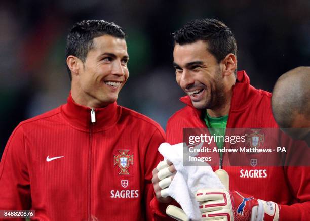 Portugal's Cristiano Ronaldo and goalkeeper Rui Patricio