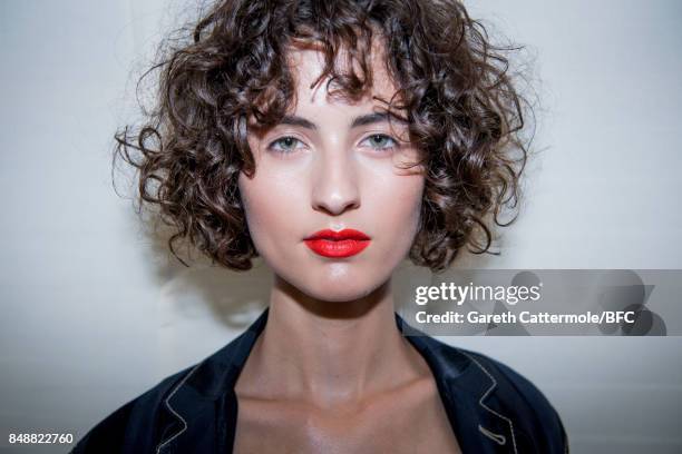 Model backstage ahead of the Temperley London show during London Fashion Week September 2017 on September 17, 2017 in London, England.