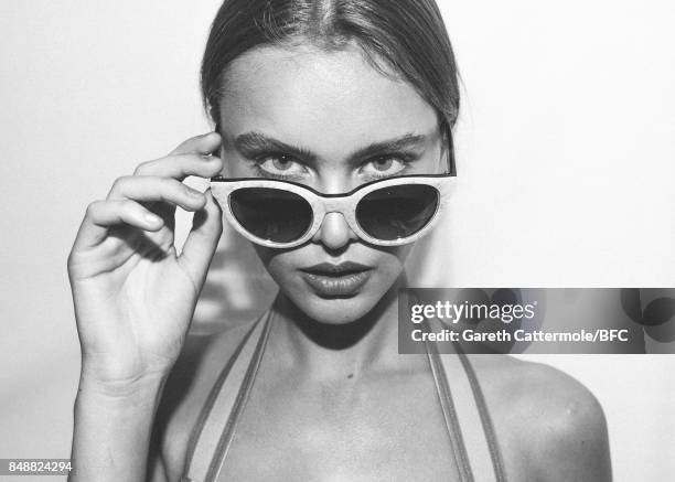 Model backstage ahead of the Temperley London show during London Fashion Week September 2017 on September 17, 2017 in London, England.