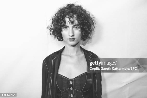 Model backstage ahead of the Temperley London show during London Fashion Week September 2017 on September 17, 2017 in London, England.