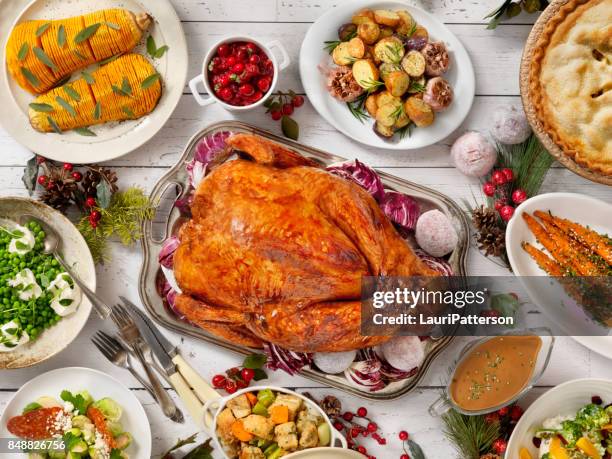 holiday turkey dinner - modern cornucopia stock pictures, royalty-free photos & images