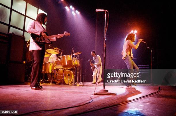 From left, John Entwistle, Keith Moon, Pete Townshend and Roger Daltrey of rock group The Who perform live on stage at The Lyceum in London during...