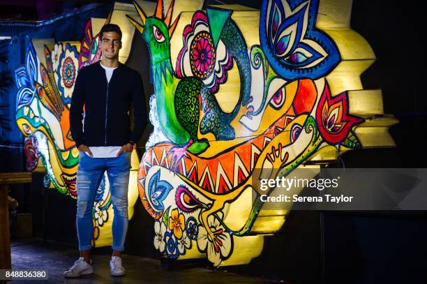 Newcastle Player Mikel Merino poses for photographs during a photoshoot at Latin themed cultural hub called Kommunity on September 11 in Newcastle...