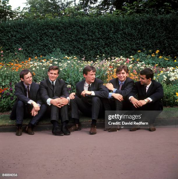 English pop singer Billy J. Kramer posed 2nd from left with his backing band The Dakotas in London circa 1963. Members of the group are, from left,...