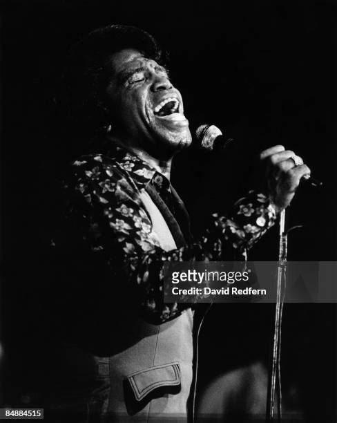 American soul singer and songwriter James Brown performs live on stage at The Venue in London in September 1979. James Brown would go on to play 5...