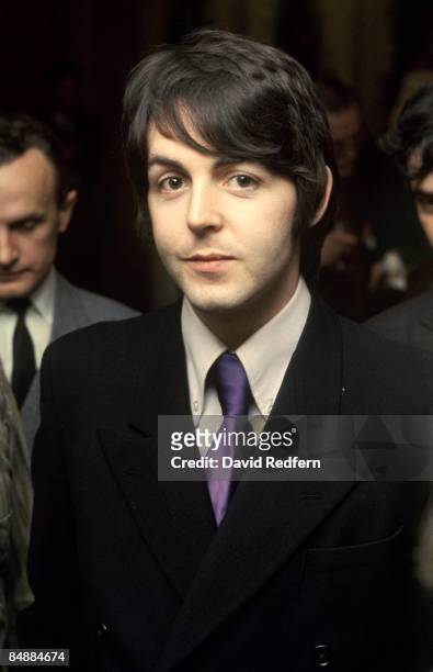 English musician and songwriter Paul McCartney of The Beatles attends a press conference to promote Leicester University's arts festival at the Royal...
