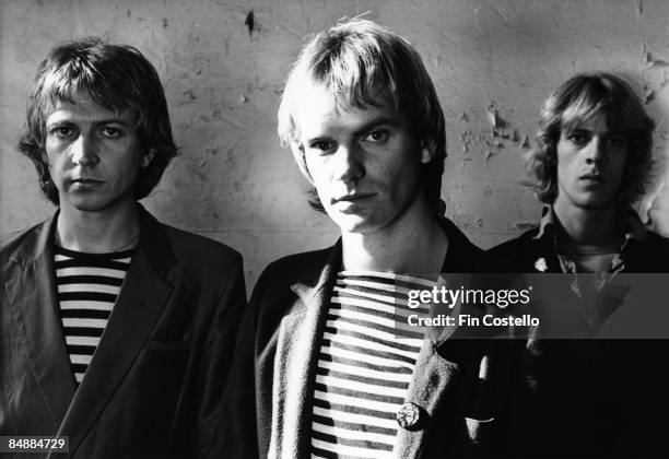 1st SEPTEMBER: Photo of STING and Andy SUMMERS and POLICE and Stewart COPELAND; L-R: Andy Summers, Sting, Stewart Copeland. "Walking on the Moon"...