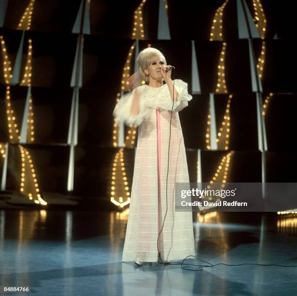English singer Dusty Springfield , performs on the set of a television show at BBC Television Centre in London circa 1967.