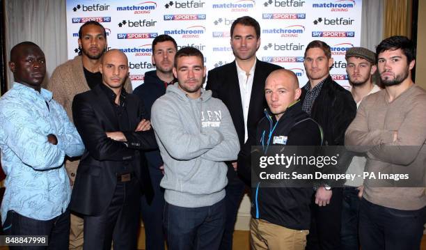 Erick Ochieng, Wadi Camacho, Chris Edangelou, Darren Barker, Lee Purdey, Eddie Hearn, Gavin Rees, Kerry Hope, Danny Conner and John Ryder during a...