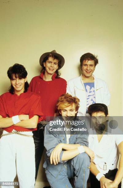 Photo of DURAN DURAN; L-R: : Andy Taylor, John Taylor, Simon Le Bon, : Nick Rhodes, Roger Taylor - posed, studio, group shot