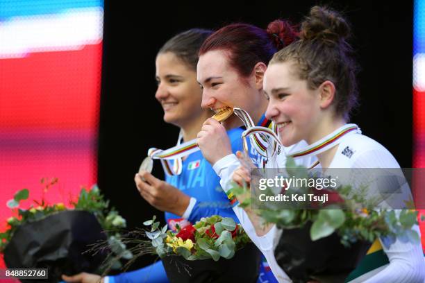 90th Road World Championships 2017 / ITT Women Junior Podium / Alessia VIGILIA Silver Medal / Elena PIRRONE Gold Medal / Madeleine FASNACHT Bronze...