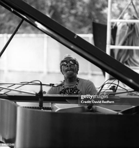 Professor Longhair (1918-1980, U.S. Jazz pianist and singer, playing the piano during a live concert performance at the Newport Jazz Festival in New...