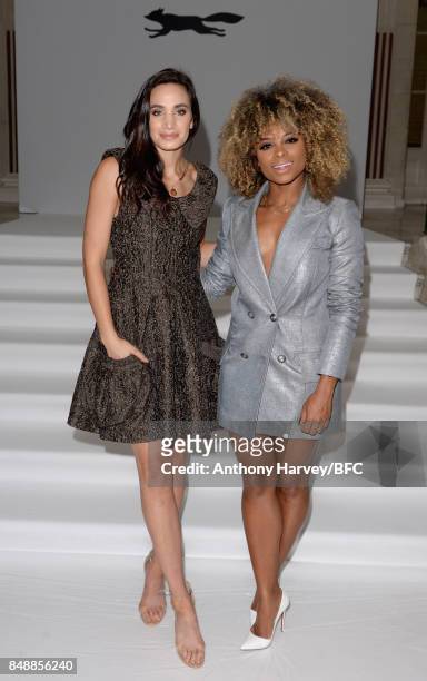 Laura Wright and a Fleur East attend the Paul Costelloe presentation during London Fashion Week September 2017 on September 18, 2017 in London,...