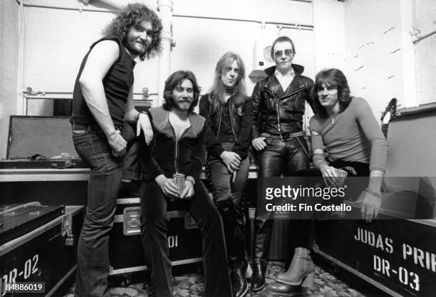 Photo of Rob HALFORD and Les BINKS and KK DOWNING and JUDAS PRIEST and Ian HILL and Glenn TIPTON; L-R: Les Binks, Ian Hill, KK Downing, Rob Halford,...