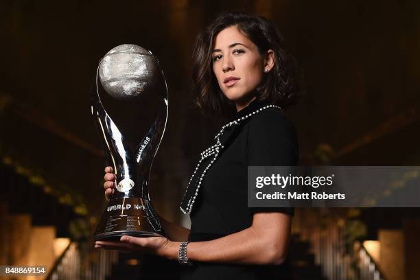 Garbine Muguruza of Spain poses for a portrait during day one of the Toray Pan Pacific Open Tennis at Grand Nikko Hotel on September 18, 2017 in...