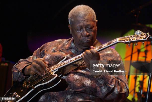 American singer, songwriter and guitarist B.B. King performs live on stage at the Jazz a Juan Jazz Festival in Juan-les-Pins near Antibes, France on...