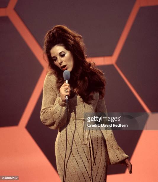 American singer Bobbie Gentry performs with dancers on the Bobbie Gentry music series for BBC Television at Television Centre in London circa 1968.