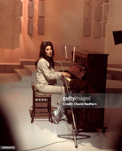 American singer Bobbie Gentry performs at a piano on the Bobbie Gentry music series for BBC Television at Television Centre in London circa 1968.