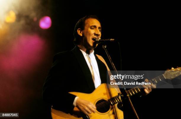 English guitarist Pete Townshend of The Who performs live on stage at the MIDEM Festival in Cannes, France on 29th January 1986.