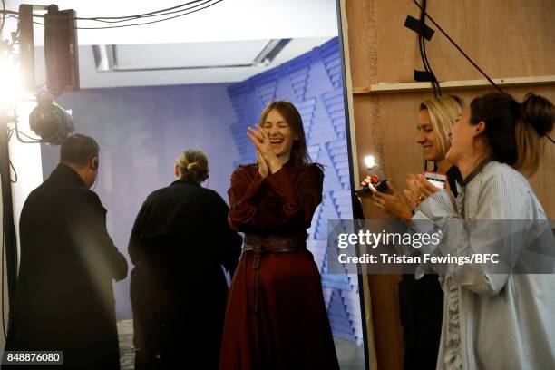 Designer Roksanda Ilincic backstage ahead of the Roksanda show during London Fashion Week September 2017 on September 18, 2017 in London, England.