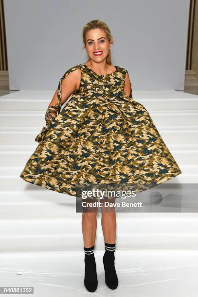 Olivia Cox attends the Paul Costelloe catwalk show during London Fashion Week at The Waldorf London on September 18, 2017 in London, England.