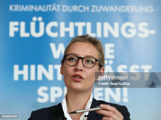 Alice Weidel and Alexander Gauland , co-lead candidates of the right-wing, populist Alternative for Germany political party, speak to the media on...