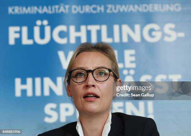 Alice Weidel and Alexander Gauland , co-lead candidates of the right-wing, populist Alternative for Germany political party, speak to the media on...