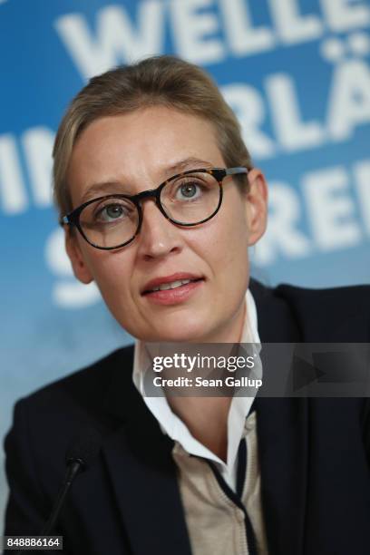 Alice Weidel and Alexander Gauland , co-lead candidates of the right-wing, populist Alternative for Germany political party, speak to the media on...