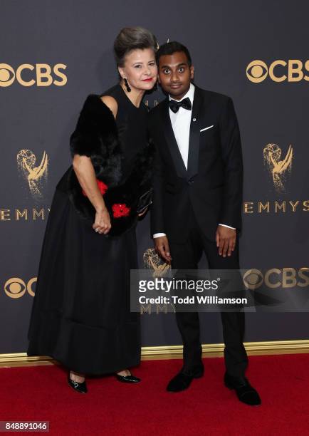 Tracey Ullman and Aziz Ansari attend the 69th Annual Primetime Emmy Awards at Microsoft Theater on September 17, 2017 in Los Angeles, California.