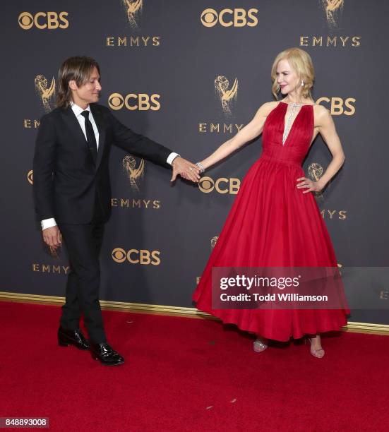 Keith Urban and Nicole Kidman attend the 69th Annual Primetime Emmy Awards at Microsoft Theater on September 17, 2017 in Los Angeles, California.